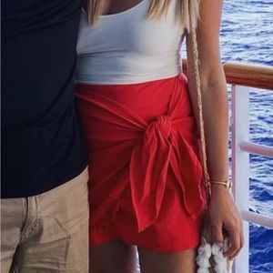 Red wrap mini skirt